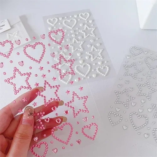 Imagen 2 del producto Pegatinas de cristal de corazón de estrella 3D para niños, pegatinas de decoración DIY para libros, manualidades autoadhesivas, pegatinas de diamantes de imitación brillantes para volver a la escuela