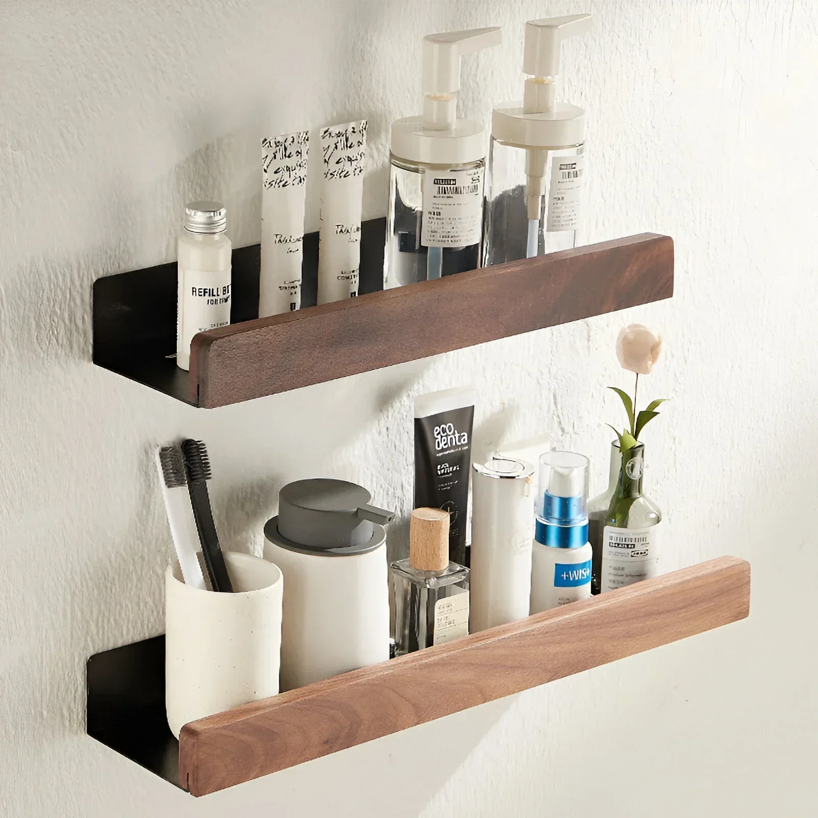 

Black Walnut Wood Bathroom Storage Shelf Wall Mounted Toilet Non Perforated Bathroom Storage Rack Bathroom Organizer