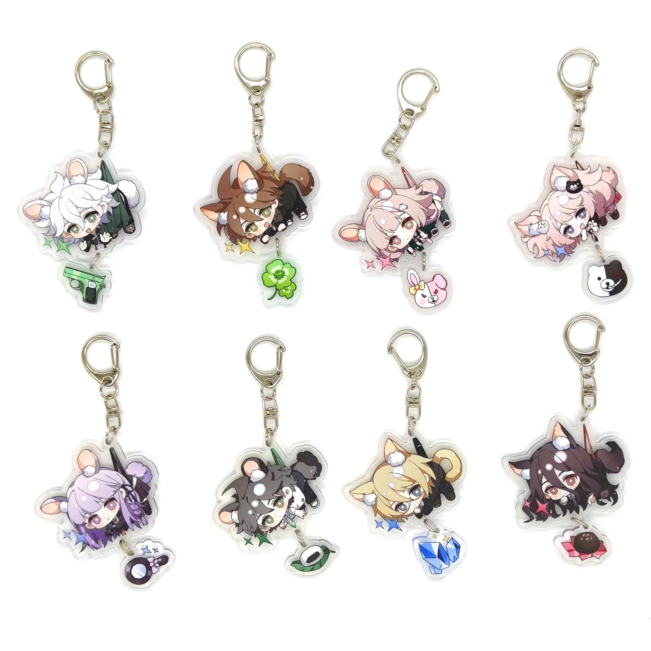 4pcs/set Anime Keychains Danganronpa Animal Dangan Ronpa Men Accessories Pendant for Cute Bag Acrylic Interlayer key ring Gift