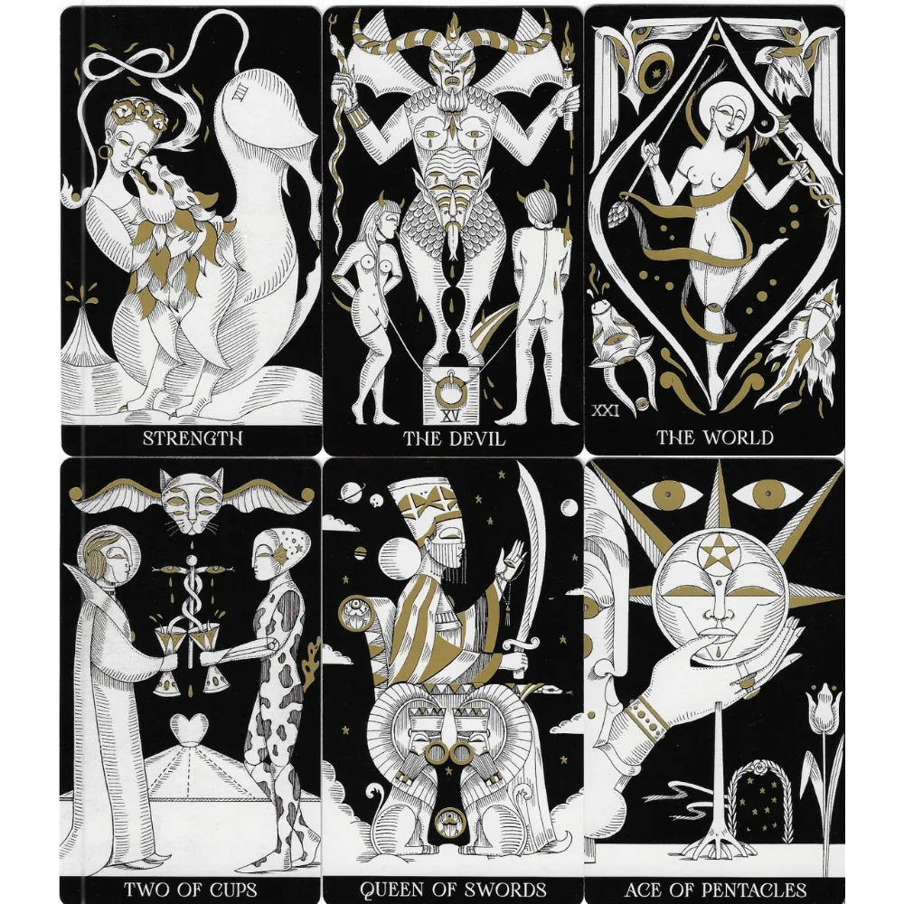 Tarot Symboliczny Soul 10,3 * 6 cm z przewodnikiem dla początkujących Czarne pozłacane krawędzie 78 sztuk kart