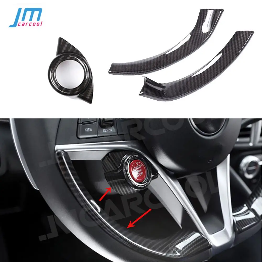 

ABS Carbon Look Steering Wheel Decoration Frame Strip for Alfa Romeo Giulia 2016-2018 Engine Start Stop Button Frame