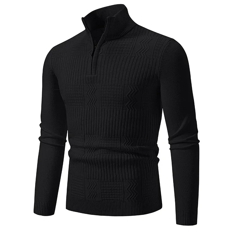 

2024 New Men's Half Zipper Sweaters Solid Color Pullover V-neck Long Sleeve Knitted Warm Sweater Tops Men Clothing