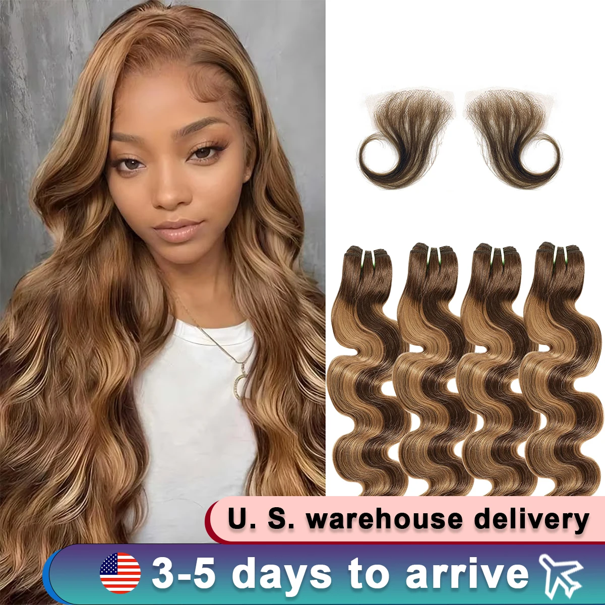 Highlight Body Wave Bundle 100% ผมมนุษย์ 20In 4/27 น้ําผึ้งสีน้ําตาลบราซิลผม 1 3 4 รวมกลุ่มดิบ Virgin Hair Bundle Extensions