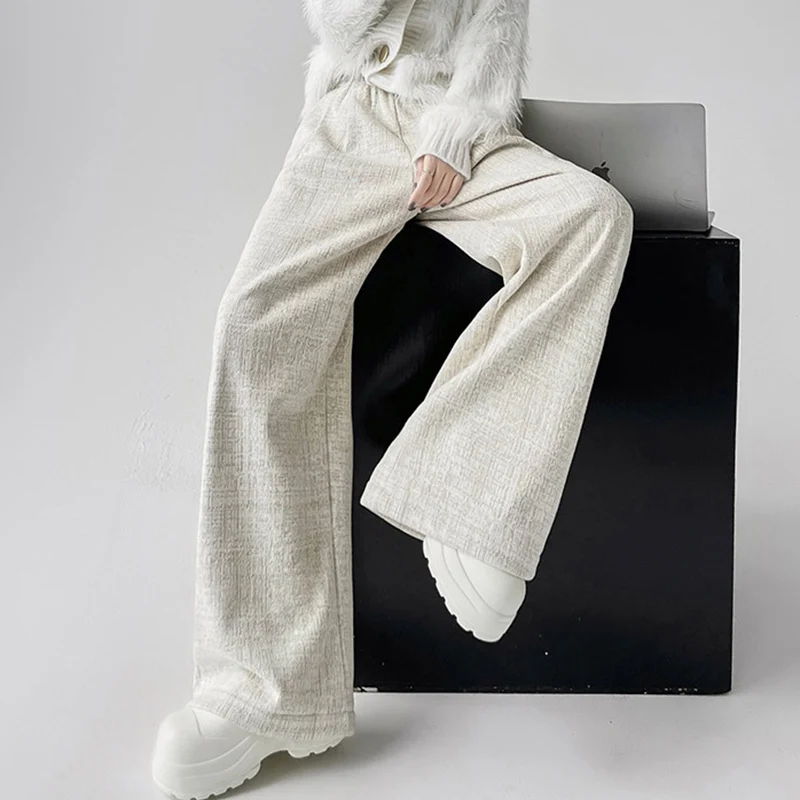 Korean Fleece Keep Warm Sweatpants Women Autumn Winter Elastic High Waist Cotton Pants Woman Mix Color Wide Leg Pants Female