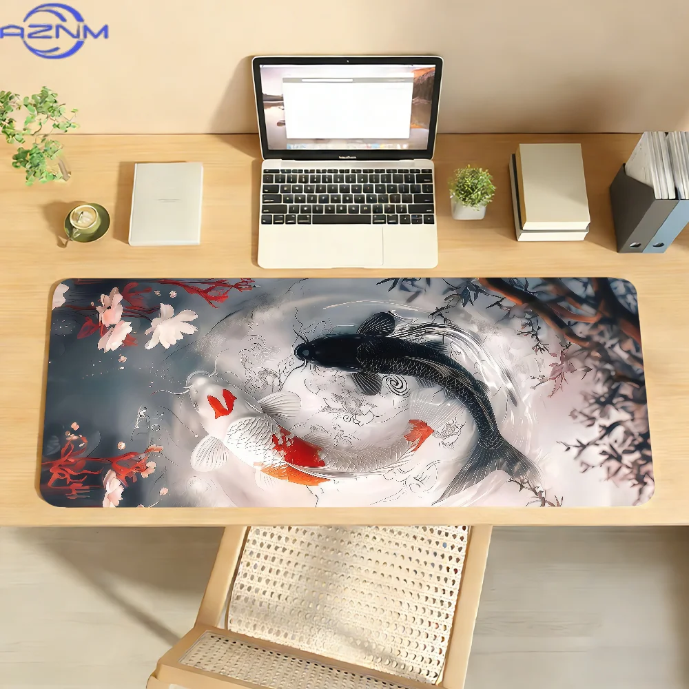 Alfombrilla de ratón Koi Taichi, alfombrilla de escritorio con borde de bloqueo antideslizante, accesorios para PC y portátil, a