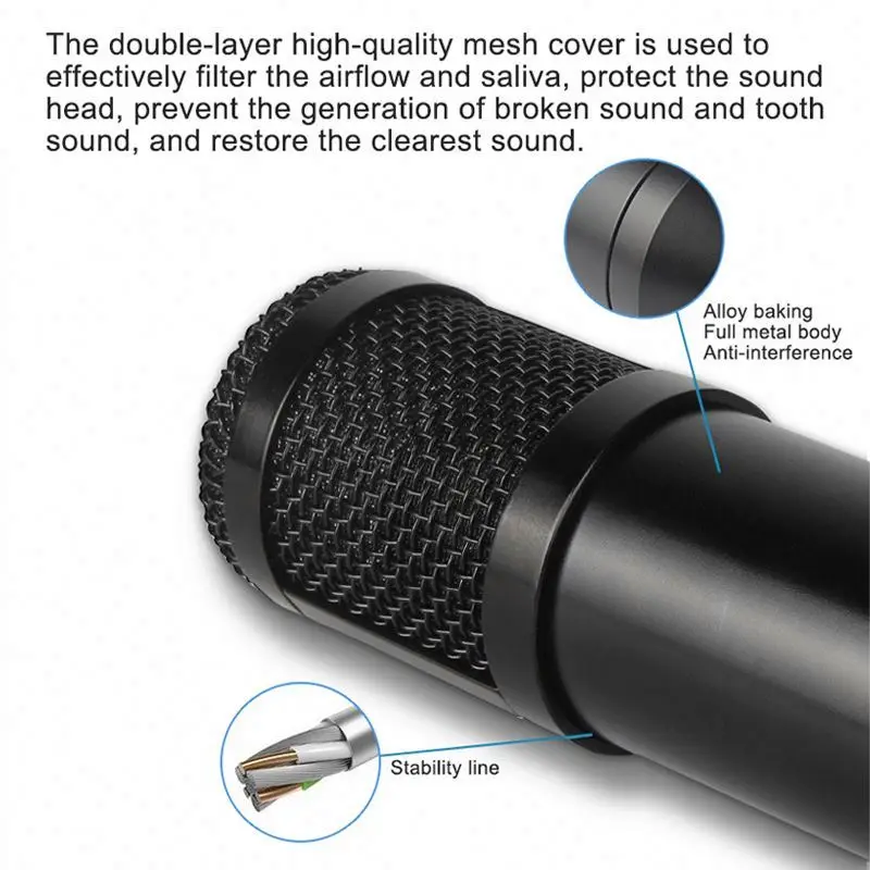 AOSHEN NC-A1 Sound Card BM800 Condenser Microphone For Youtube Live Broadcast With Arm Stand POP Filter Whole Kit