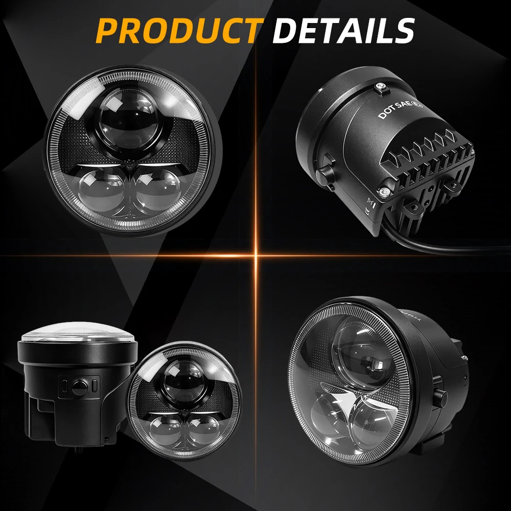 HL 3.5 Inch Round LED Fog Light Projector Lens White Amber High Low Beam IP68 LED Driving Lamp For Wrangler JK JL off-road use