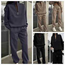 Casual Long Sleeve Sweatshirts and Trousers Fleece Two Piece Sets Lady Suit Women's Tracksuit Autumn Warm Hoodie