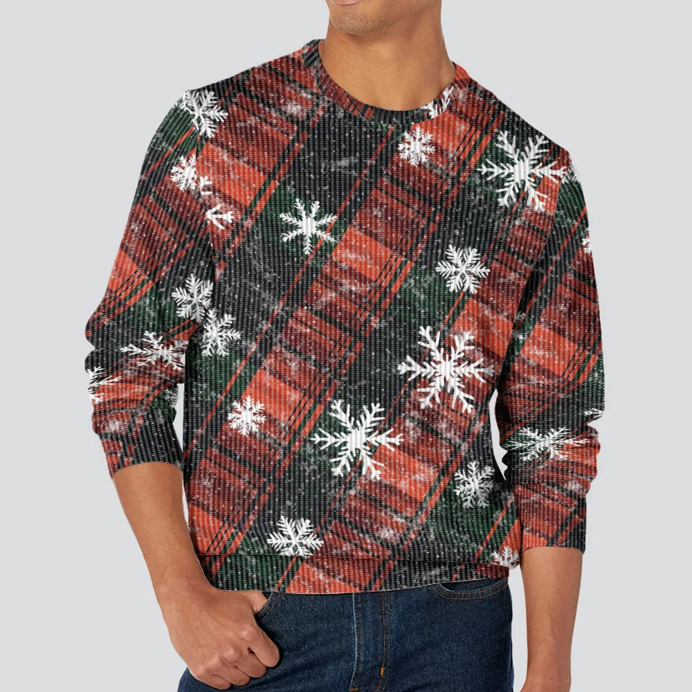 Men's and women's Crew Neck Sweater Soft Casual Sweaters for Men, Red and black cross snowflakes, Autumn/winter Pullover Sweater