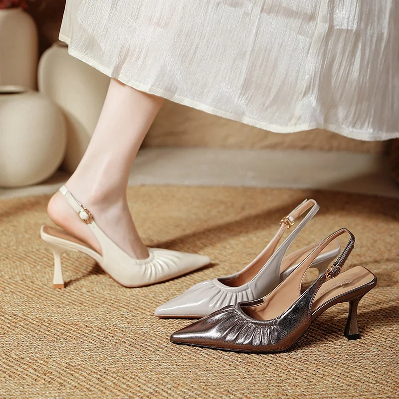 Pure Color Shoes Ladies Summer Dress Shoes Leather Sexy Heel Sandals Buckle Female Footwear Lady Sandals Lady Sandals S049