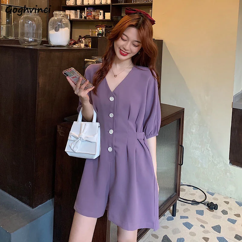 

Rompers Women Sweet Kawaii S-3XL Fashion Summer Solid Casual Mujer Simple Ulzzang Female Single Breasted Tunic New Arrival Chic