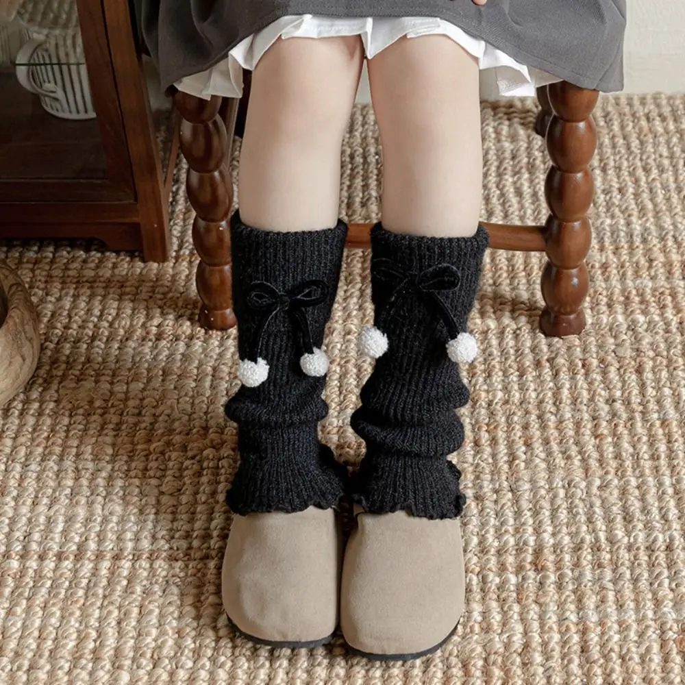 

Cute Harajuku Children's Leg Warmers Bow Solid Color Lolita Knitted Socks Long Stockings Kawaii Kids Long Socks Girls
