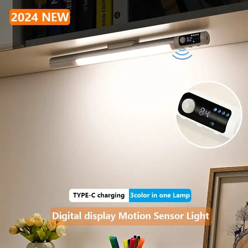 Motion Sensor Light Night Light Desk Lamp Type C Rechargeable Lights Cabinet Lights For Kitchen LED Digital Display Night Lights