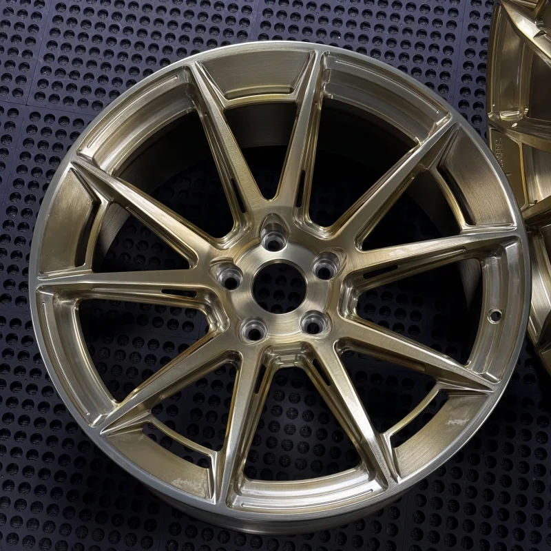 Deep Concave Monoblock Custom Offset Forged Aluminum Wheels 18-22 Inch Brushed Gold Finish