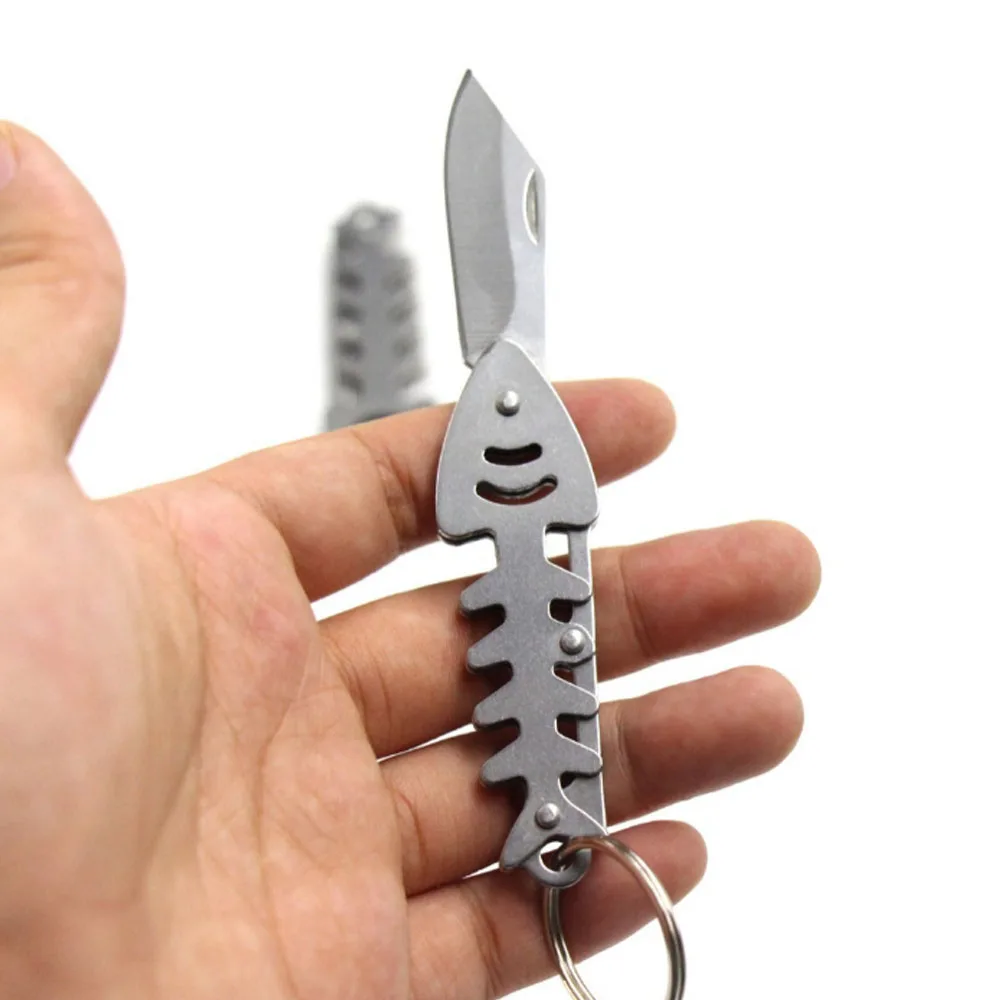 Fish Bone Creative Unboxing Knife with Hanging Key Metal Pocket Mini Stainless Steel Multifunctional Portable Folding Knife