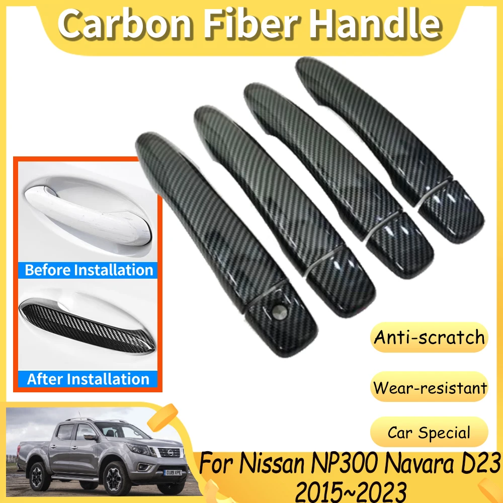 for Nissan NP300 Navara D23 Frontier 2015~2023 Renault Alaskan Carbon Fiber Door Handle Cover Car Sticker Accessories 2017 2022