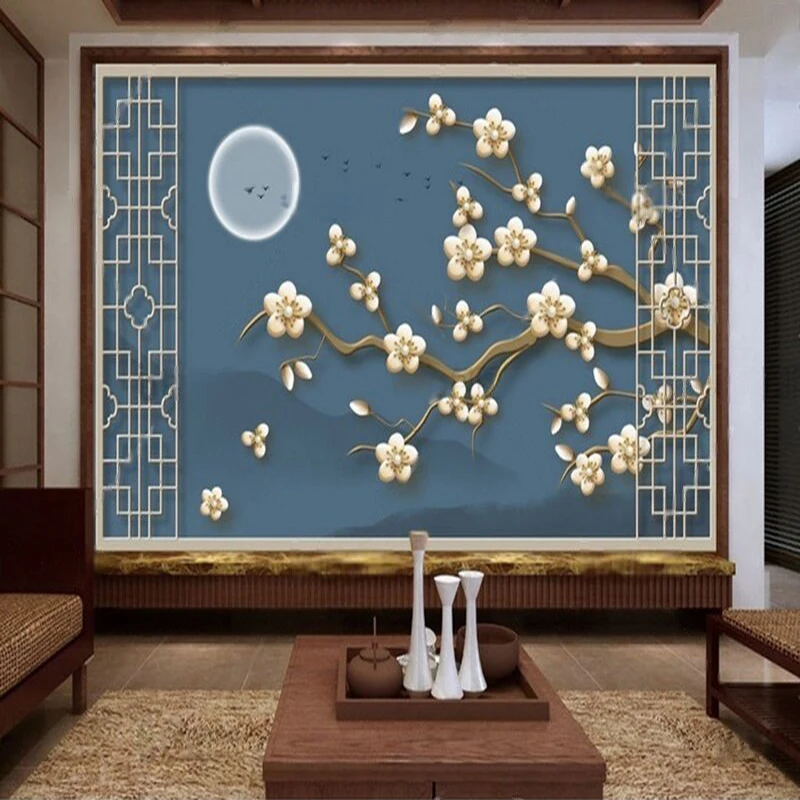 New Chinese-Style Blue-Tempered Artistic Jewelry Flower Branch Landscape Soft-Covered Scenic Bedroom Decoration Painting