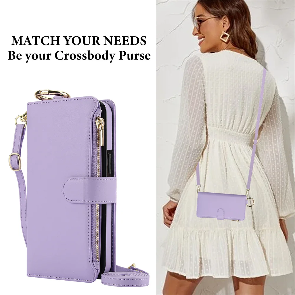Crossbody Wallet Phone Case For Samsung Galaxy S23 S25 Edge S24 FE S22 Plus Note 20 Ultra A13 A14 A15 A16 A26 A36 A56 A55 5G