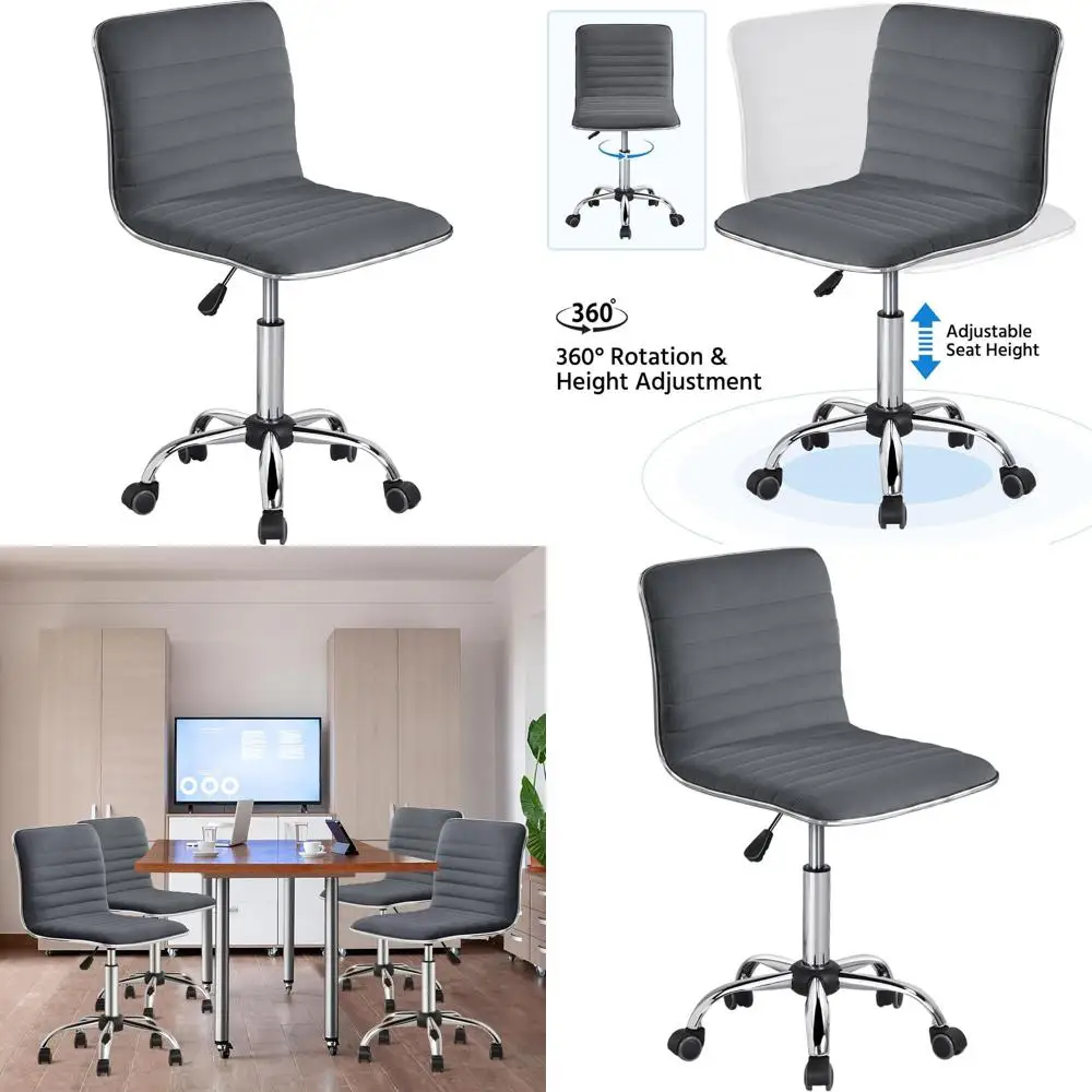 

Ergonomic Dark Gray Armless Chair, Adjustable Height Desk Chair with Wheels