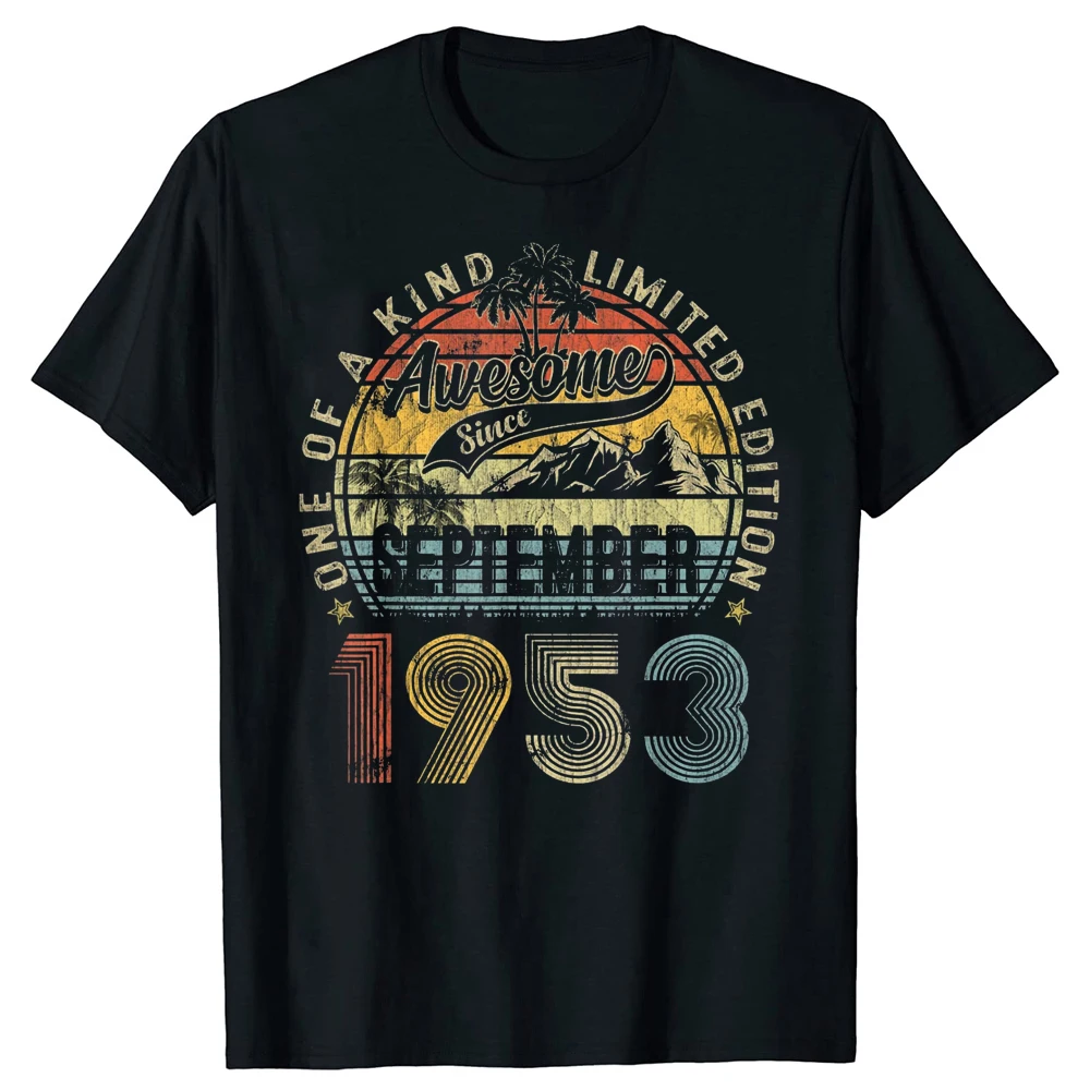 70 Year Old September 1953 Vintage Retro 70th Birthday Tee Tops Round Neck Short-Sleeve Fashion Tshirt Clothing Casual T-shirts