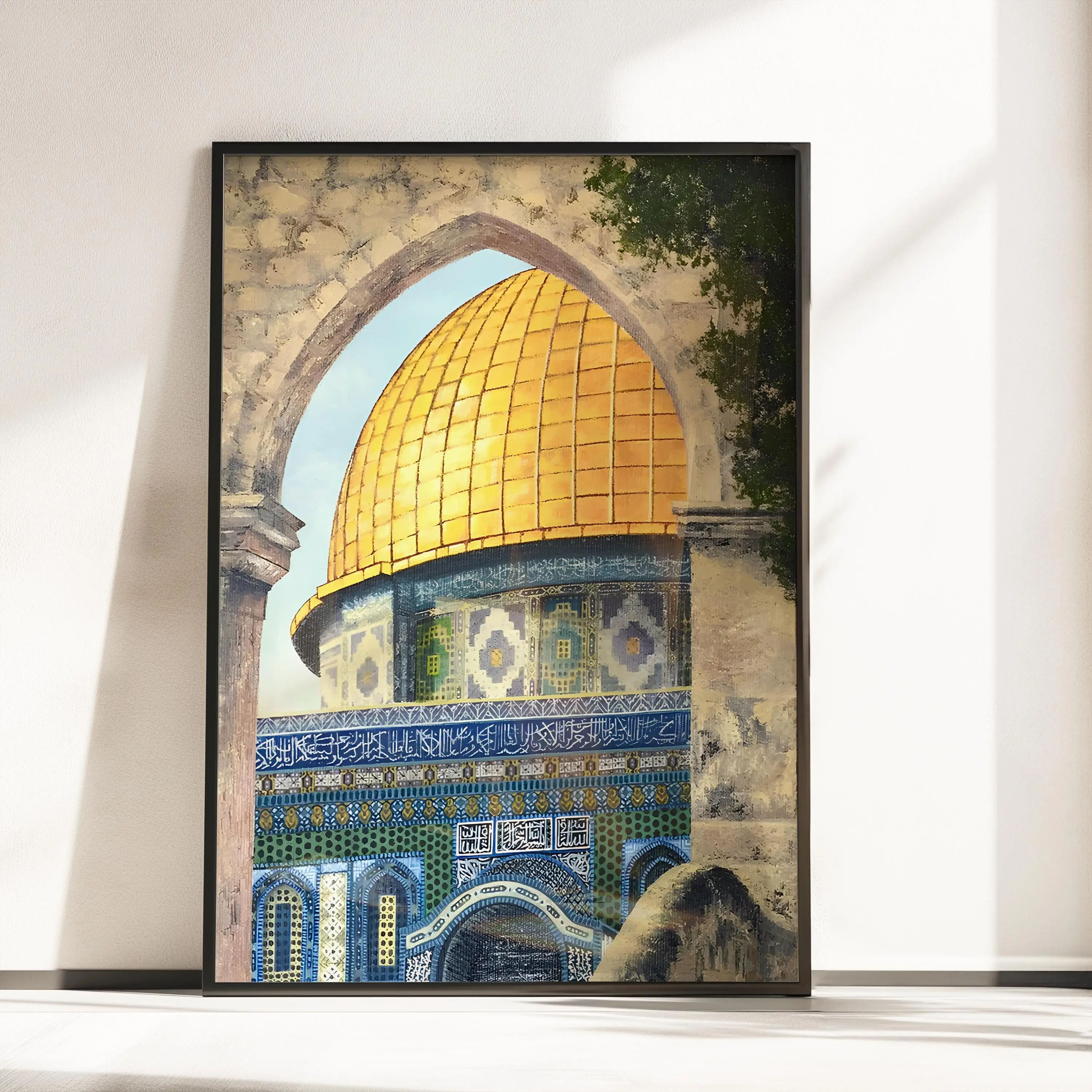Wall Art of Al Aqsa Mosque, Islamic Art for Living Room, Gold Dome Poster, Palestine Art Prints, Mosque Print Home Decor Gift