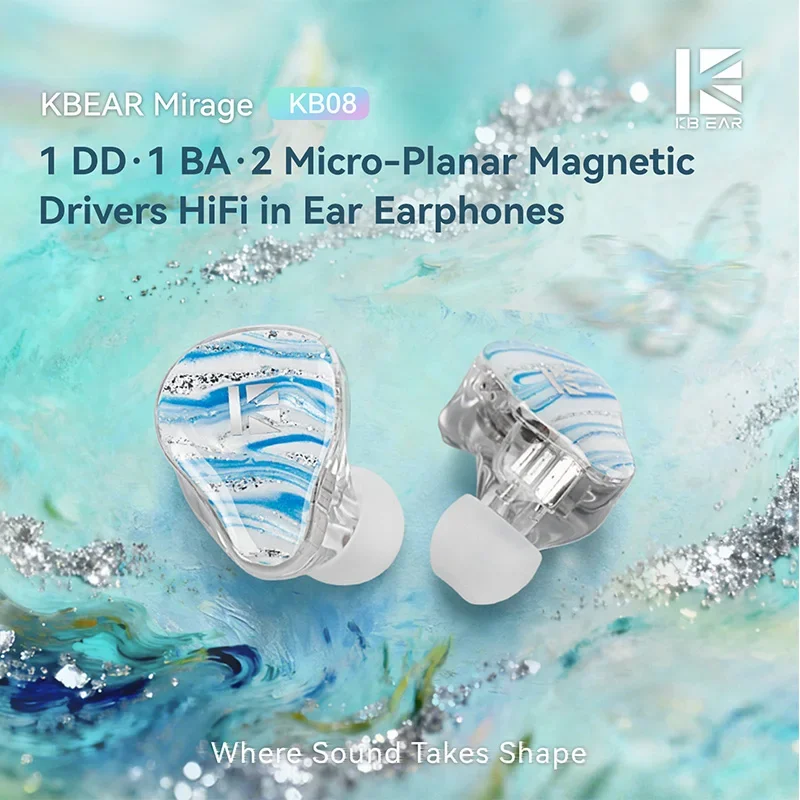 KBEAR Mirage KB08 1DD+1BA+2 Micro Planar Magnetic Drivers IEM HiFi in-Ear Earphones Headphones With 5N OFC Wire Detachable Cable