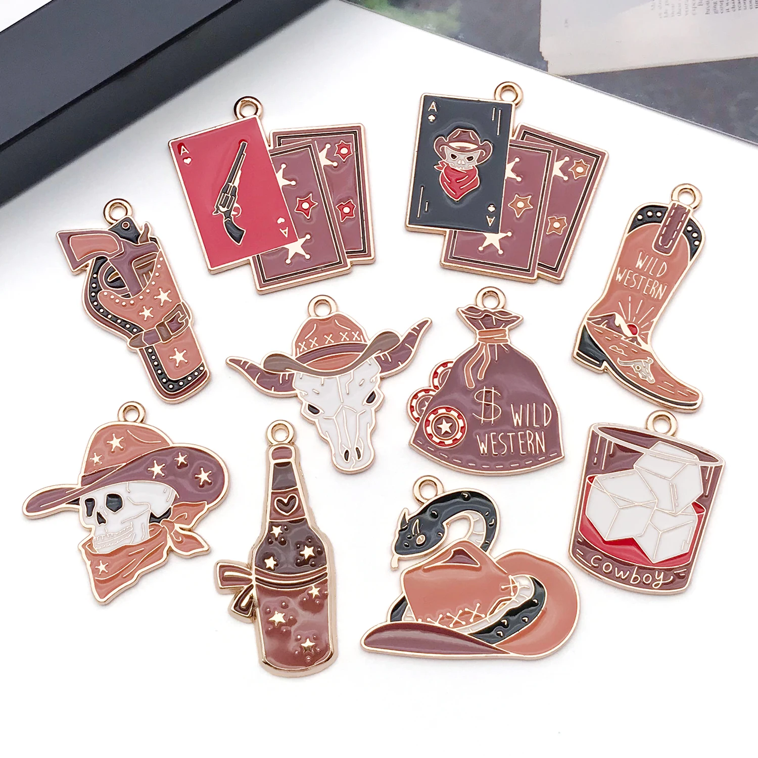 30 ciondoli da cowboy occidentale in lega di cavallo occidentale, cappello da cowboy, stivali da cowboy, pendenti con testa di toro per accessori per la creazione di gioielli fai da te