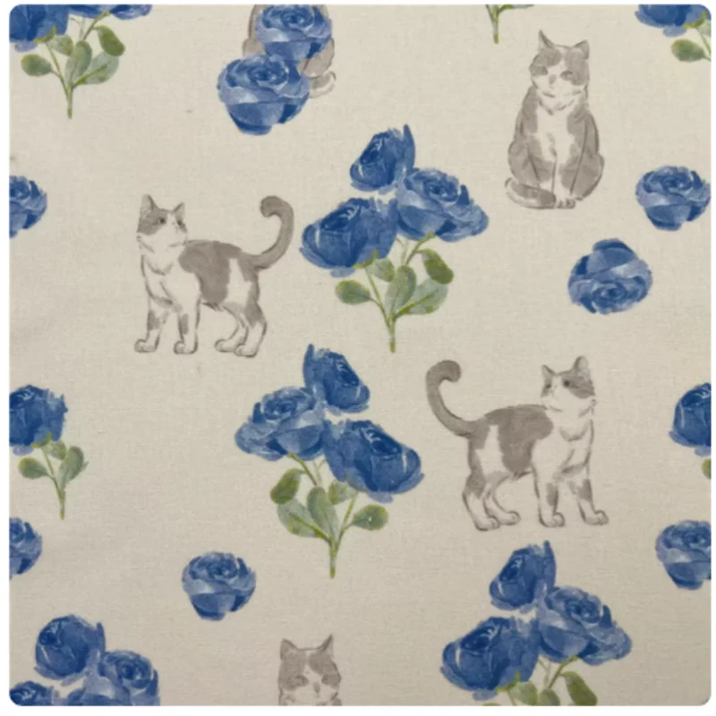 

Blue Flower Cat Print Pure Cotton Fabric, Handmade DIY Cap, Bag, Dress, Notebook Decoration Sewing Cloth, M128