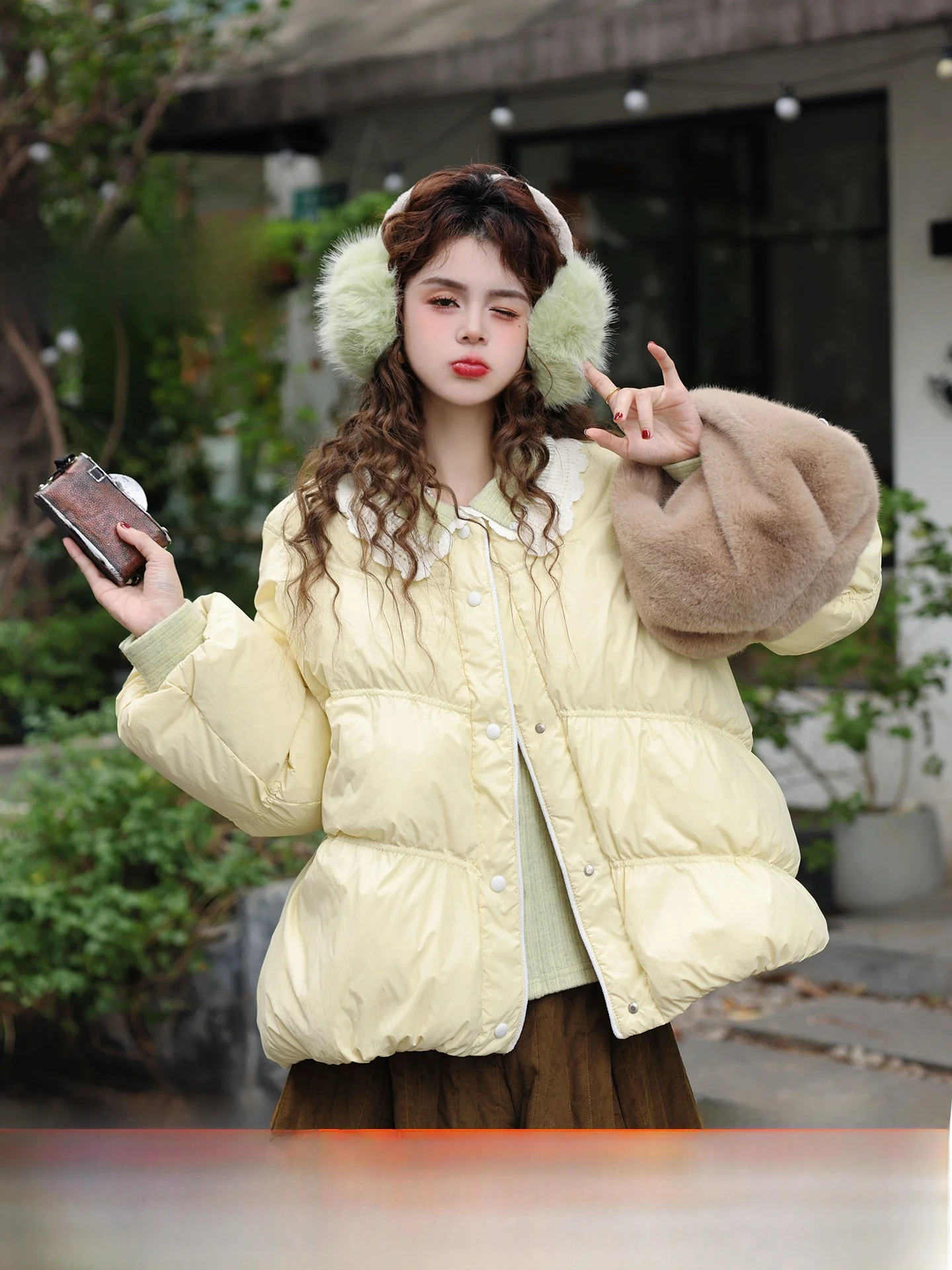 

Chend's Casual round Ne down Jaet Women's Thi Warm Winter Coat Loose Fit Comfortable Sle Pure Color Faion Design