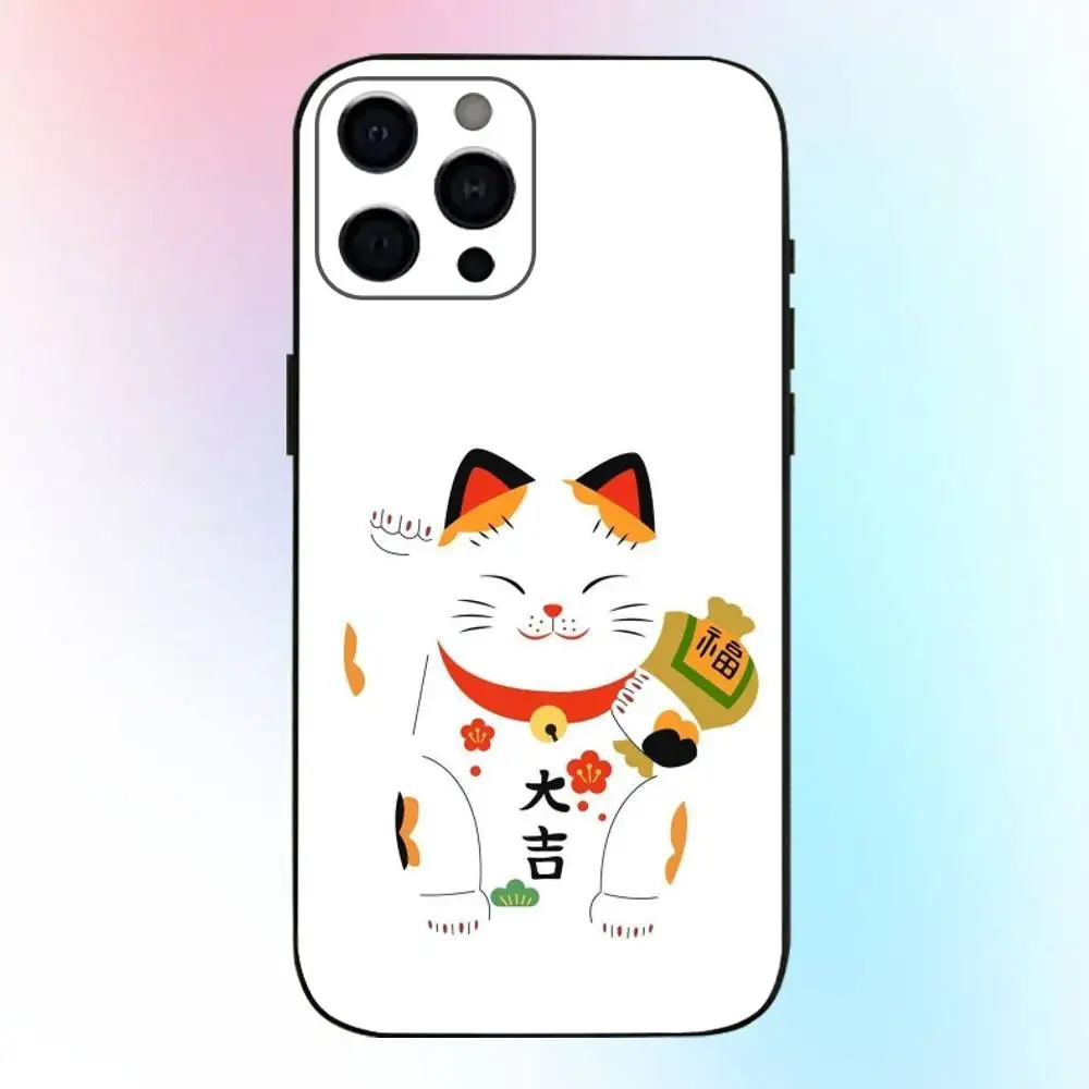 حافظة هاتف كارتونية لاكي كات لطيفة لهاتف آيفون 17،16،15،14،13،12،11 بلس، برو ماكس غطاء أسود ناعم #5