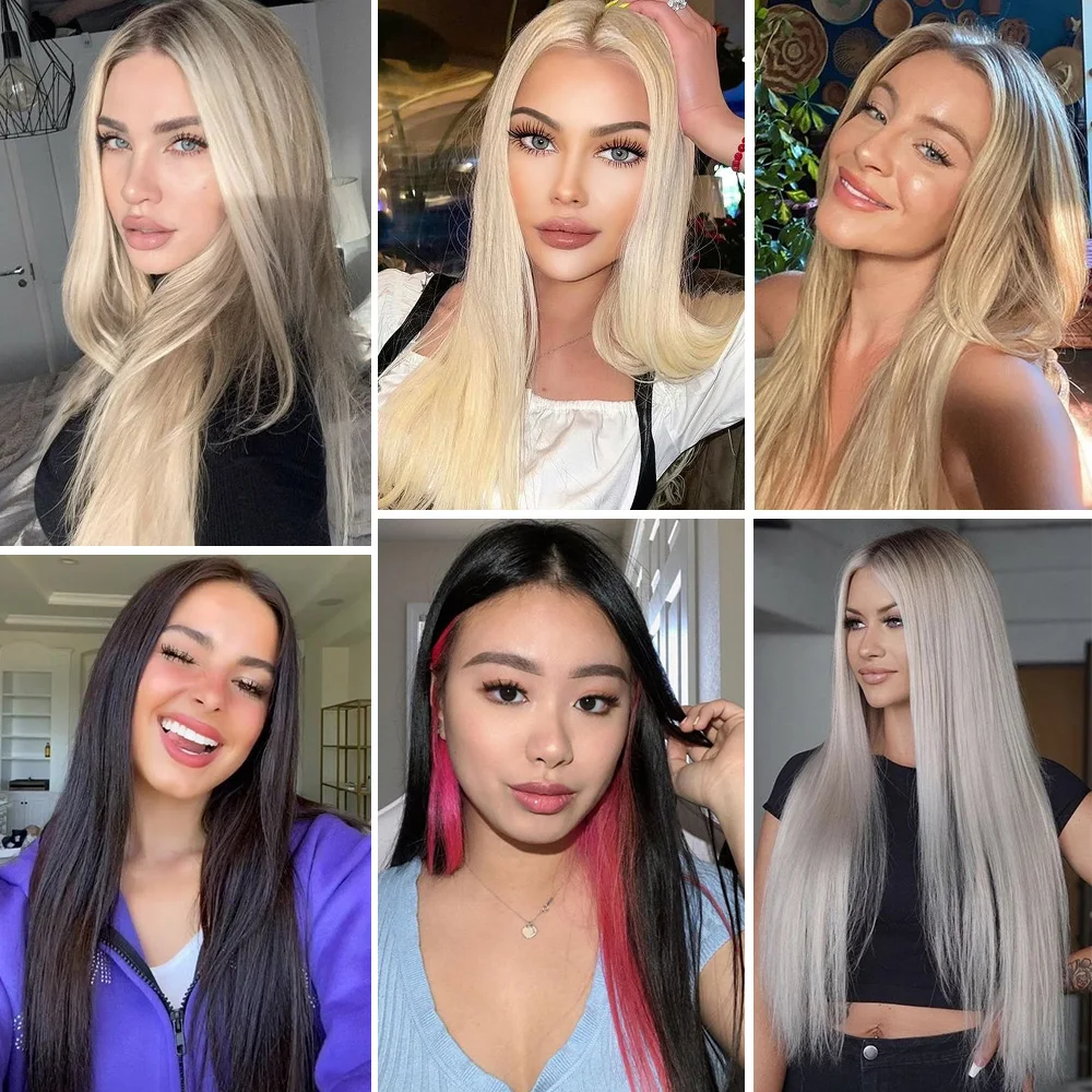 7 teile/satz Lange Gerade Haar Verlängerung 16 Clips Hohe Tempreture 22 zoll Synthetische Haarteil Clip in Rot Haar Extensions für frauen