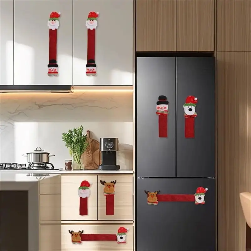 フェスティブ冷蔵庫ハンドルカバー4PCSパッククロス屋内ドアハンドル用のクリスマスキッチンアプライアンス装飾B95B