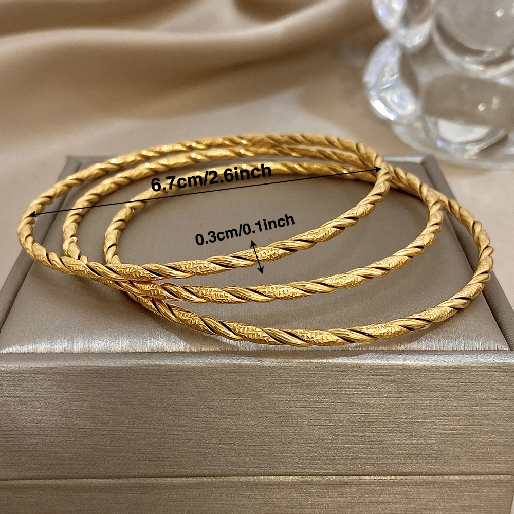 1pc/3pcs Irregular Textured Bracelets For Women Simple Gold Plated Stainless Steel Wristband Bangle Smooth Jewelry Accessories