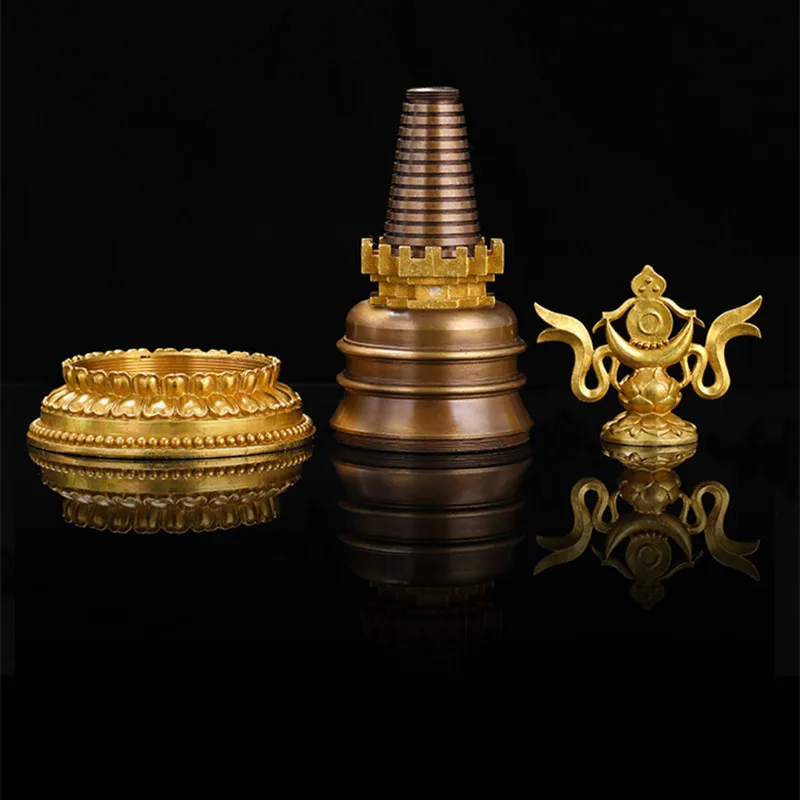 18cm Pure Copper Bodhi Stupa Tower,Exquisite Design Carving Auspicious Symbol Lotus Base Vajra Bottom Decorate Pagoda