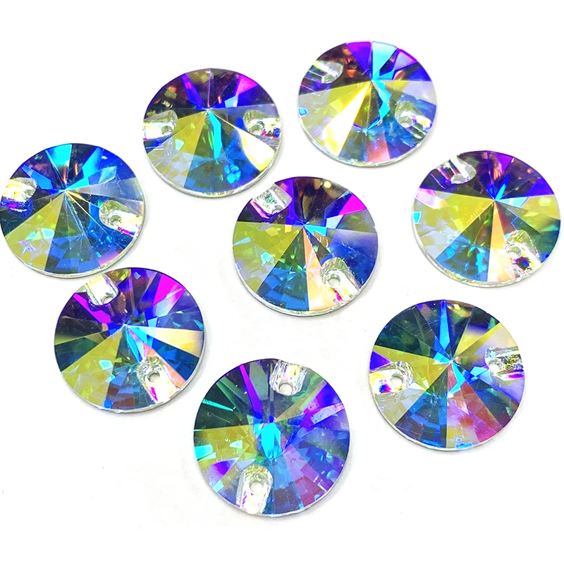 K9 quality Crystal AB Flat Back sew on crystal,rivolis round circles shape non hotfix rhinestones with two holes