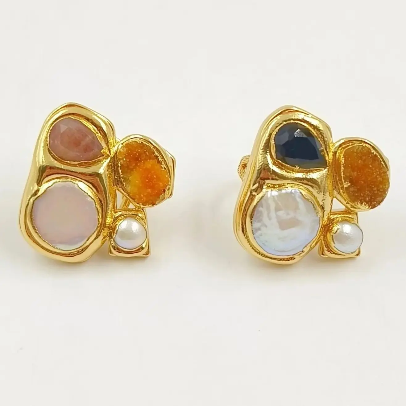 

WT-MPR083 WKT 2025 Кольцо в ретро-стиле с натуральным жемчугом, друзой из кварца и позолотой Mabe, регулируемое, для женщин, для вечеринок в стиле хип-хоп, модные украшения INS