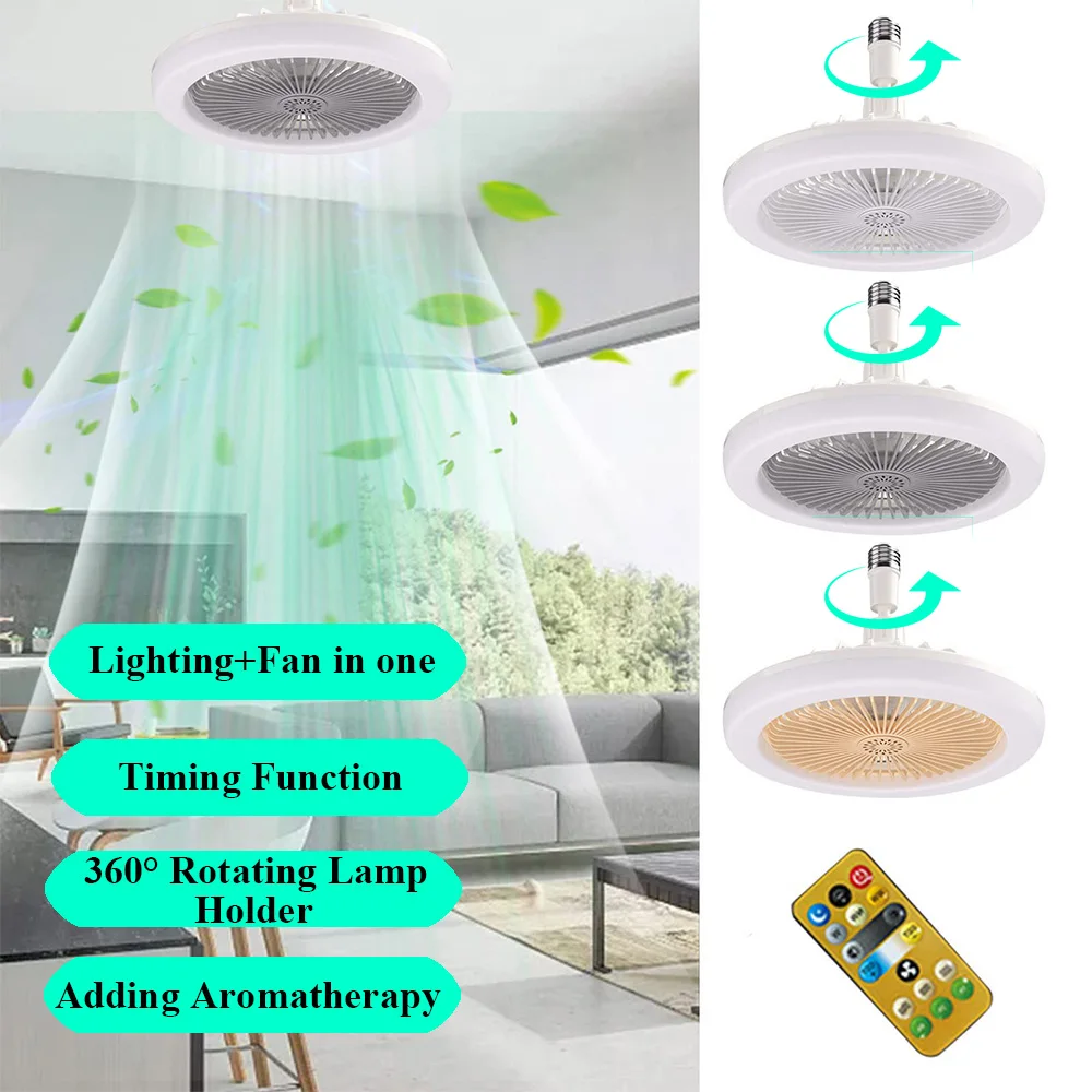 

Ceiling Fan with Remote Control and Light E27 Converter Base 30W LED Lamp Fan Smart Silent Ceiling Fan for Living Room Bedroom