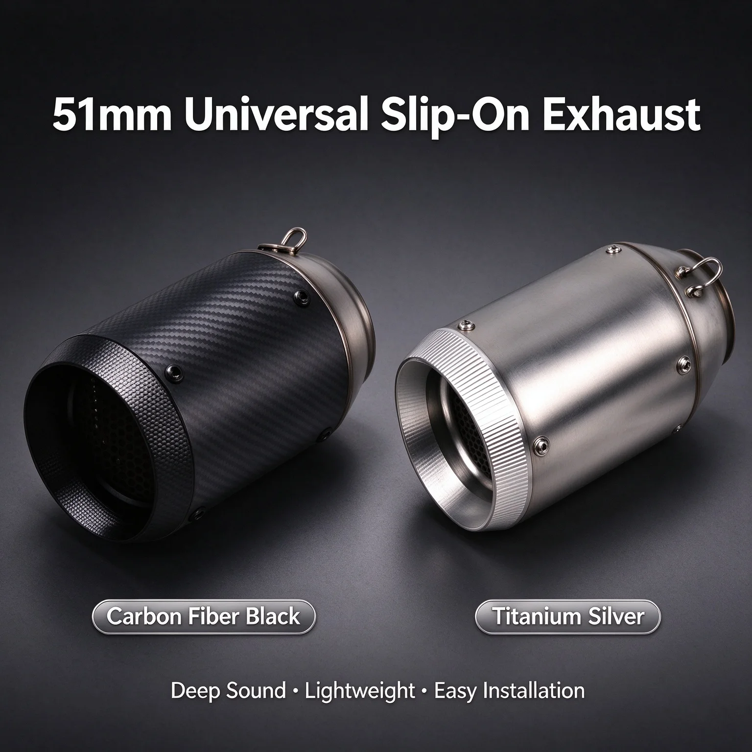 Image of 51mm Universal-Slip-On-Motorrad-Auspuffrohr aus Kohlefaser, Titan und Edelstahl für Z900 ZX10R ZX25R