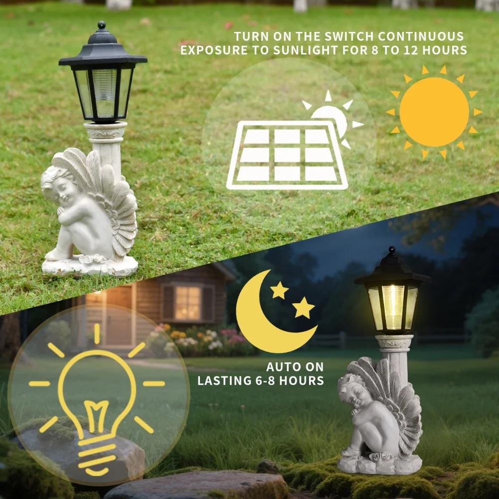 Antique Roman Column Knee Angel Solar Outdoor Light Courtyard Ornament Light For Outdoor Garden Decoration