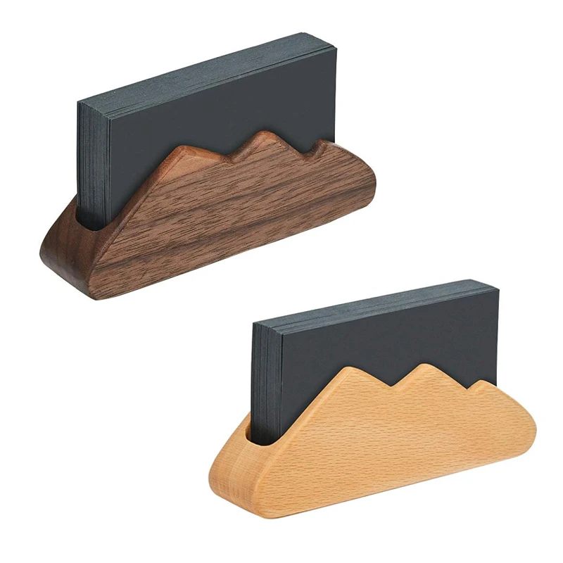 Walnut Wood Business Card Holder For Desk Mountain Shape Display Stand Vintage Office Tabletop Storage Accessories Organizer