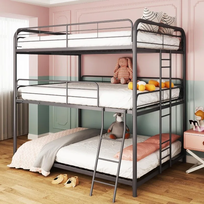 

Heavy Duty Metal Triple Bunk Beds for Adults and Kids and Teens, Modern Style Twin Over Twin Over Twin Size Triple Bunk Bed