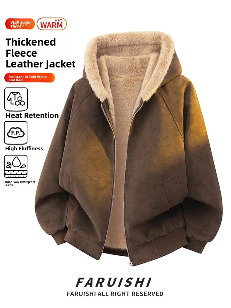 

Мужская зимняя куртка из кожи с узором «Американский личи» и капюшоном Mountain Eagle, новая модель, с интегрированным теплым пушистым утеплителем