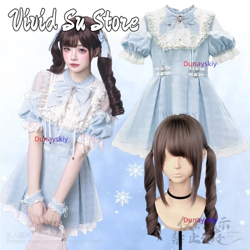 

Anime Japanese Jirai Kei Girls Cosplay Aqua Sweet Lolita Bow Lace Ruffles Off Shoulder Gothic Y2k Kawaii Halloween Party Cos