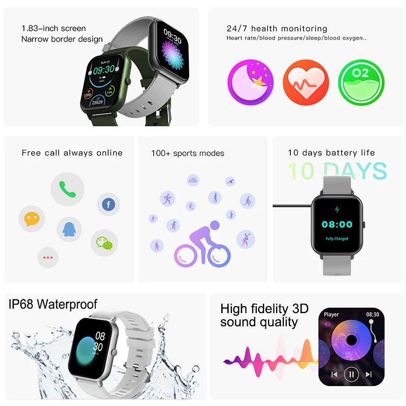 Новые умные часы для мужчин и женщин, AMOLED-дисплей, пульсометр, Bluetooth-вызов, 100 + спортивные GPS-треки, IP68, водонепроницаемые умные часы для Xiaomi