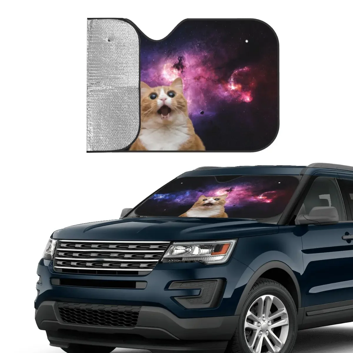 Crazy Cat Novelty Sunshade Windscreen 76x140cm Galaxy Space Funny Foils Sunshade Visor Car-covers