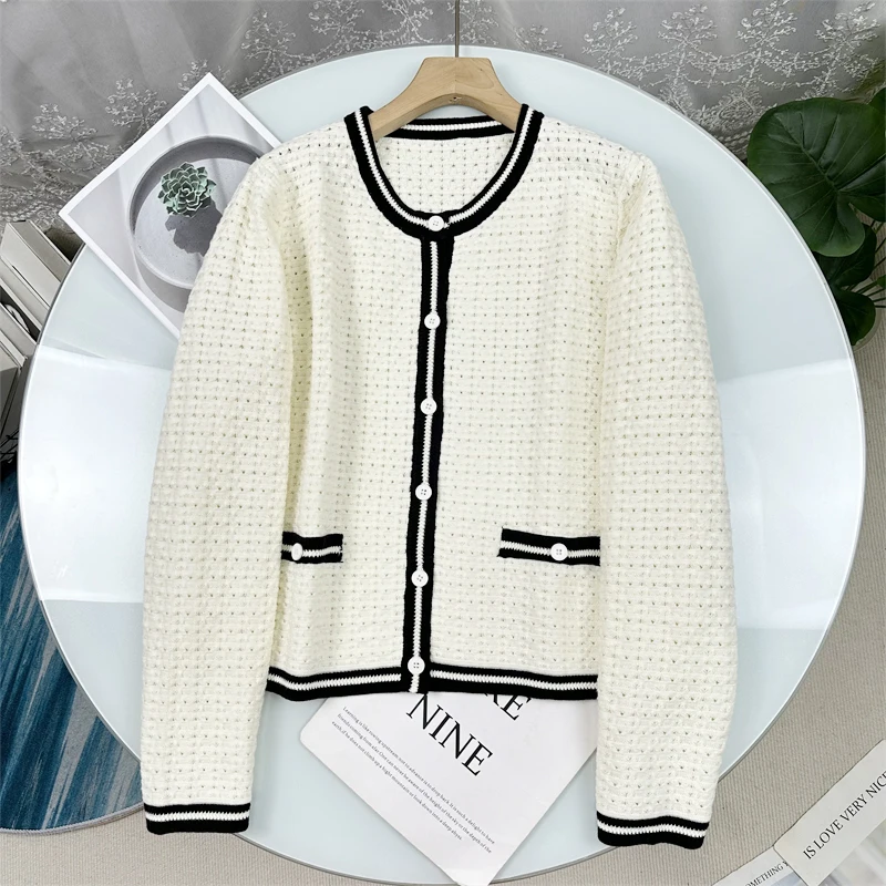 

Классический вязаный кардиган с длинными рукавами и круглым вырезом Zhi3500, женская верхняя одежда в стиле колор-блок для модных деловых поездок