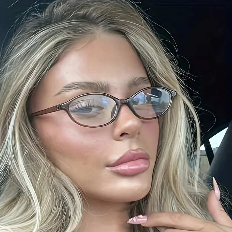 1 Stück kleine ovale schlichte Damenbrille, klare Gläser in mehreren Farben, niedlich und elegant für den täglichen Gebrauch und passende Fotos