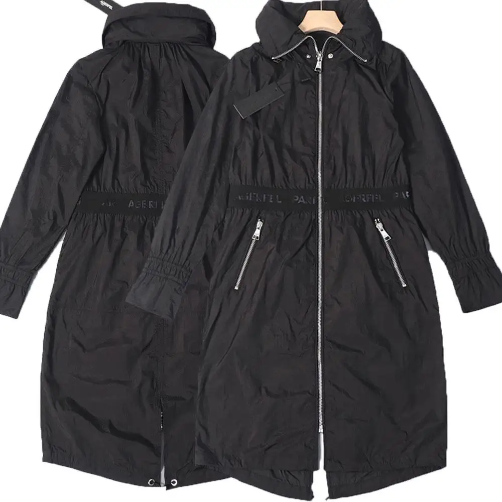 

2025 New Ladies Faion Simple Match Long Hooded Coat Quali Sense Windbreaker Outerwear Casual Sle Zipper Closure C...