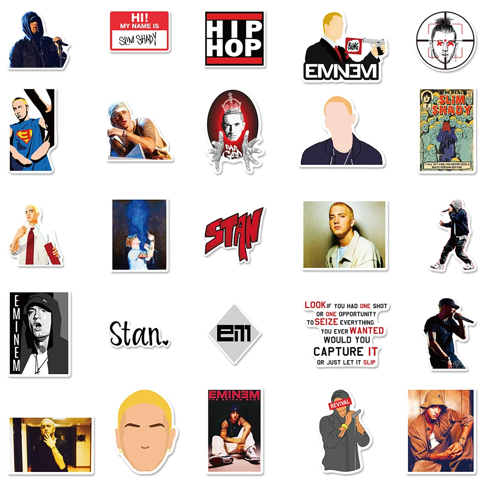 10/30/50PCS Eminem Singer Rapper Hip Hop Stickers Car Motorcycle Travel Luggage Phone Guitar Laptop Cartoon Cool Sticker Kid Toy