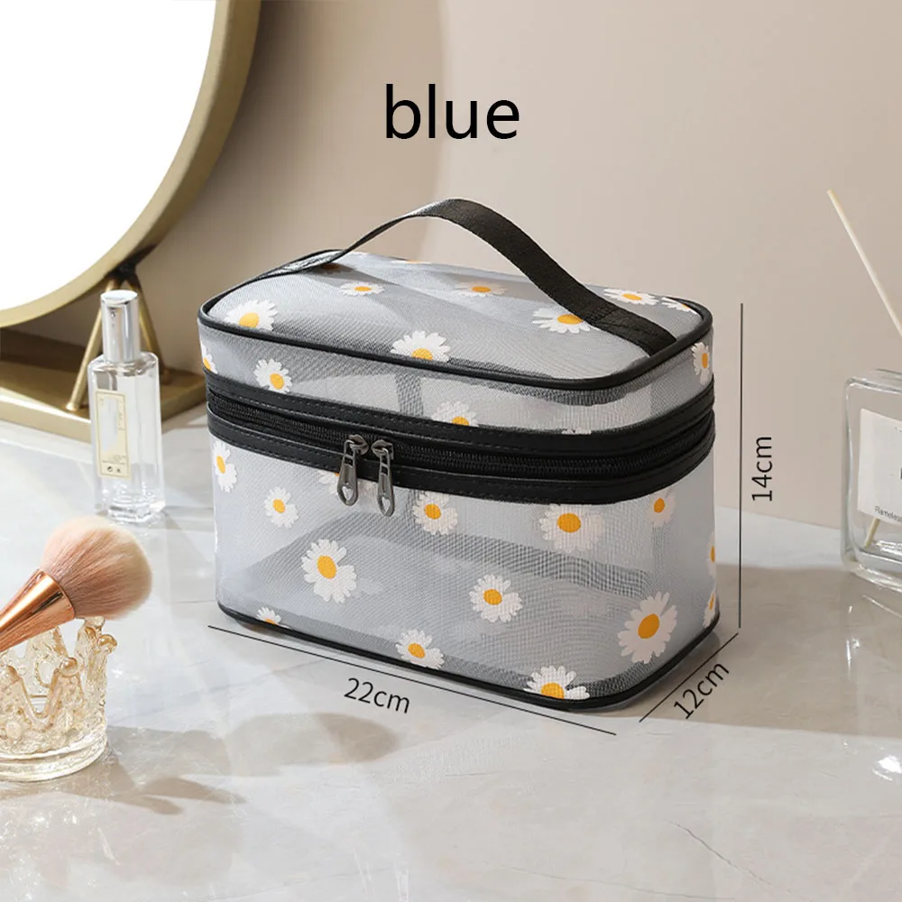 Daisy Mesh Makeup Bag Large Capacity Portable Travel Wash Bag Portable Cosmetics Wash Supplies Storage Bag